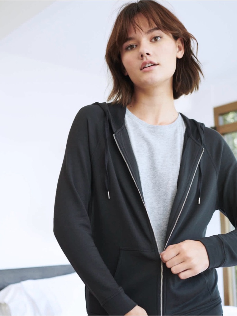 Quince Super Soft Full Zip Women's Black Zip-Up Hoodie Jacket size S Black